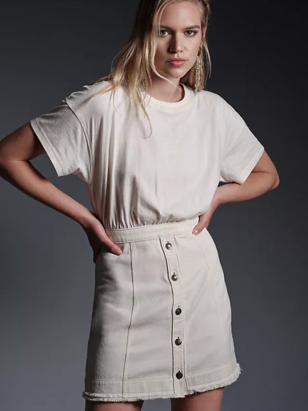 Anthropologie Women's White Denim Skirt & Knit Tee Twofer Mini Dress Size 16W